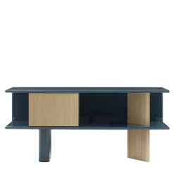 Credenza media Living in rovere naturale e blu lucido