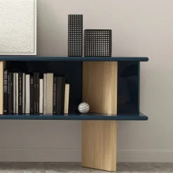 Credenza media Living in rovere naturale e blu lucido