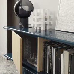Credenza media Living in rovere naturale e blu lucido