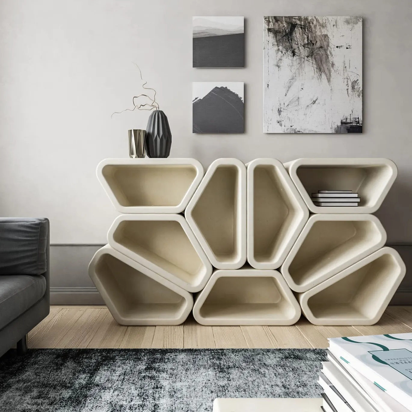 Credenza modulare Messapo in pietra leccese di Noii Studio