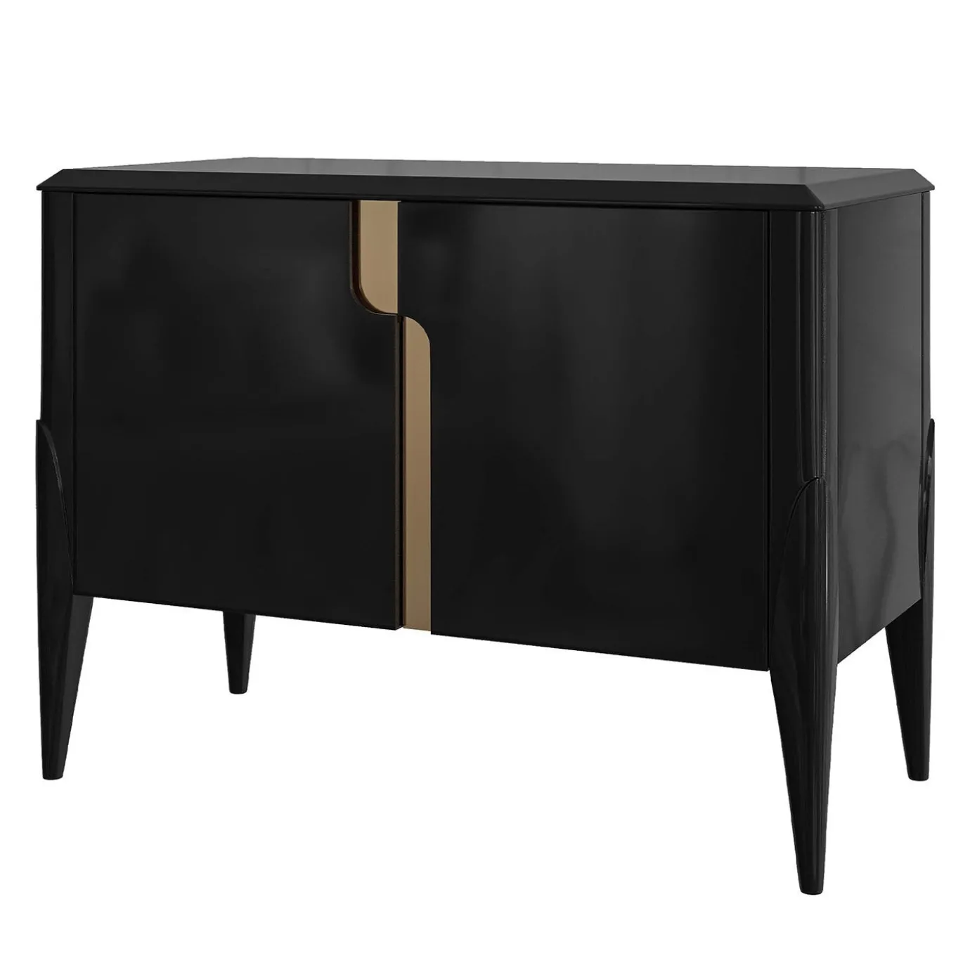 Credenza nera in legno a due porte con maniglie in ottone satinato della collezione Studio Privè