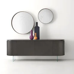 Credenza Opera in Noce Canaletto con Base in Vetro