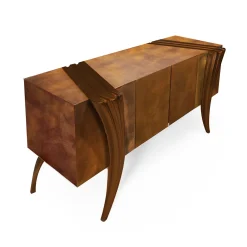 Credenza Opus Futura in legno e pelle cioccolato di Carlo Rampazzi