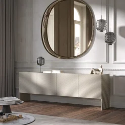 Credenza Patsy a 4 ante in legno beige scanalato
