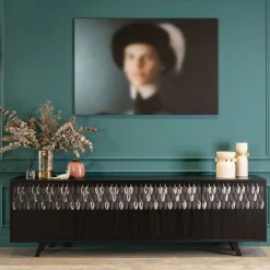 Credenza Plume a 4 ante in ceramica e legno nero