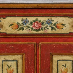 Credenza rossa in stile barocco tirolese del '700 Tirolesi