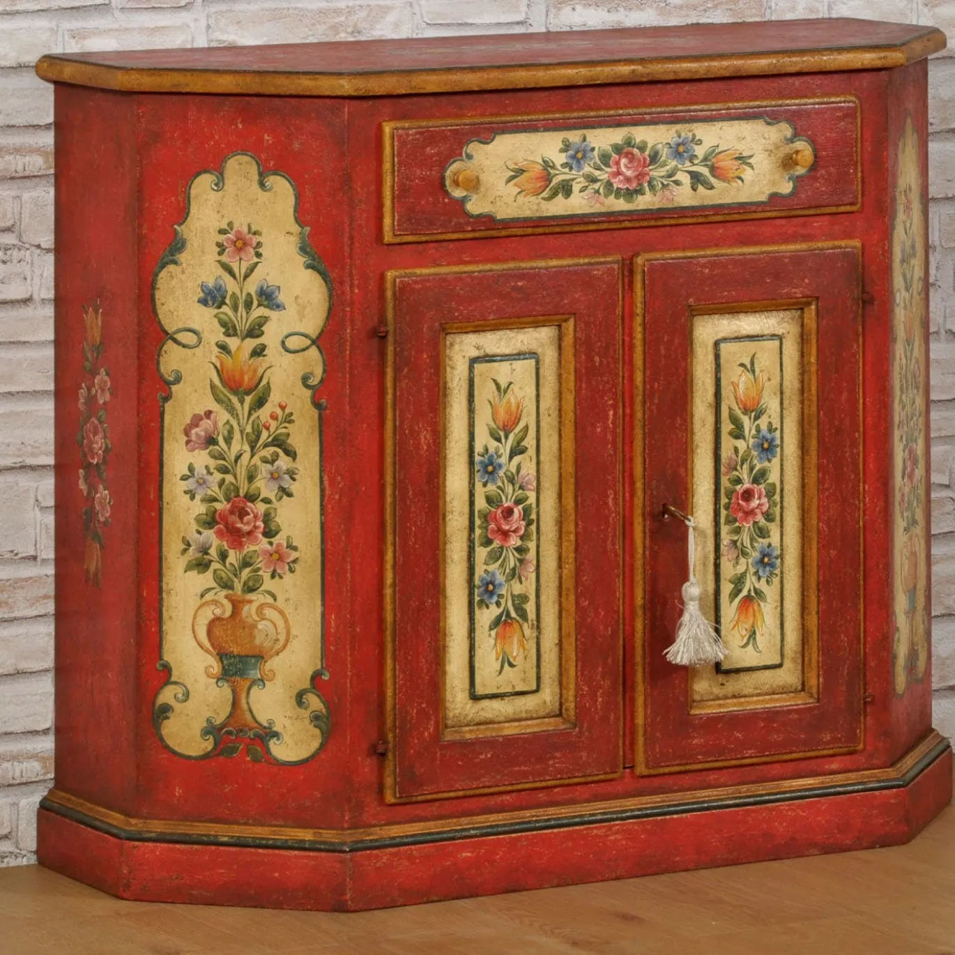 Credenza rossa in stile barocco tirolese del '700 Tirolesi