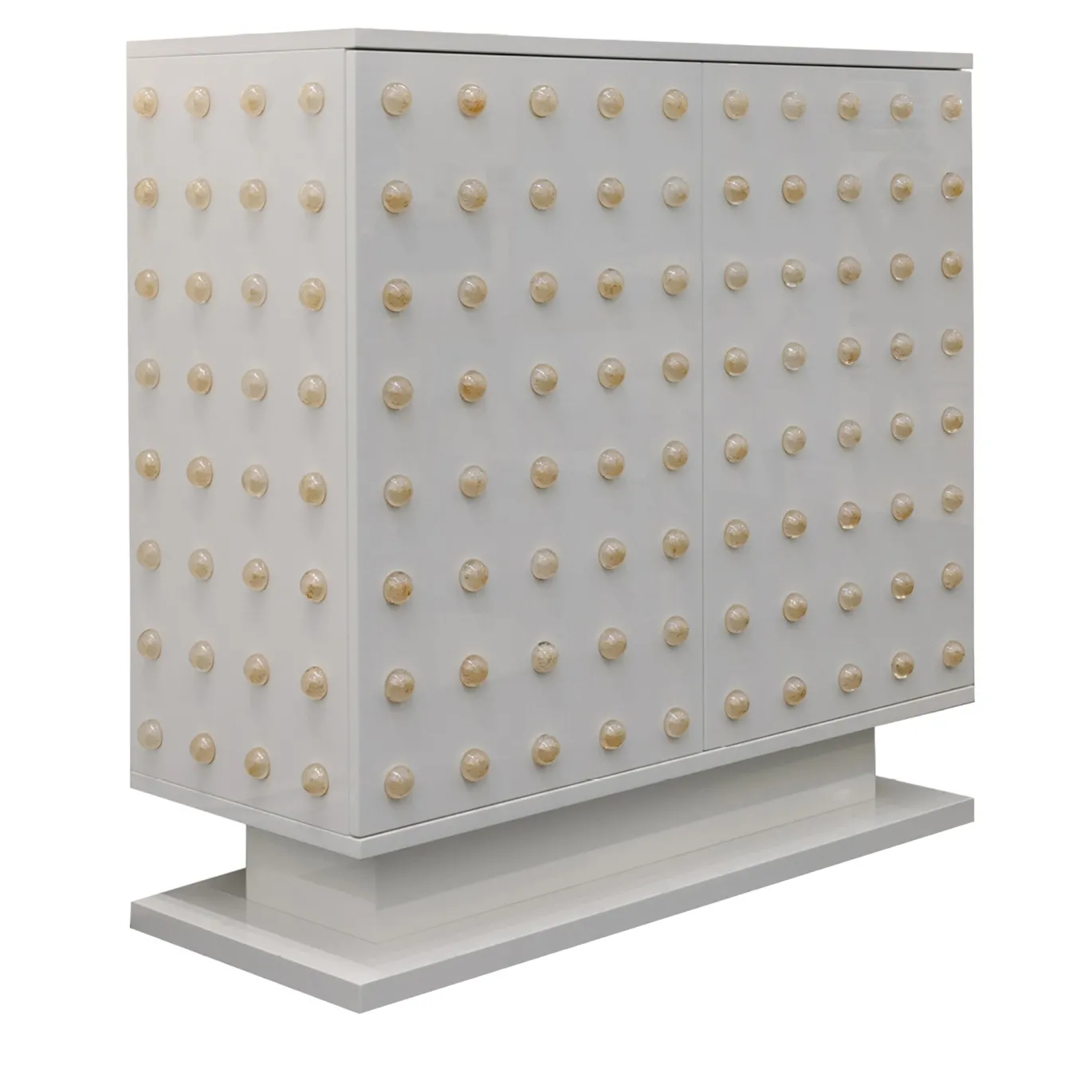 Credenza Sphera in laccato bianco lucido con dettagli in vetro di Murano