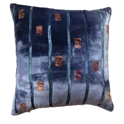 Cuscino blu a due velluti con perle