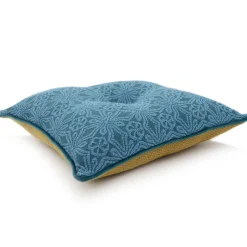 Cuscino Carré azzurro in tessuto jacquard floreale