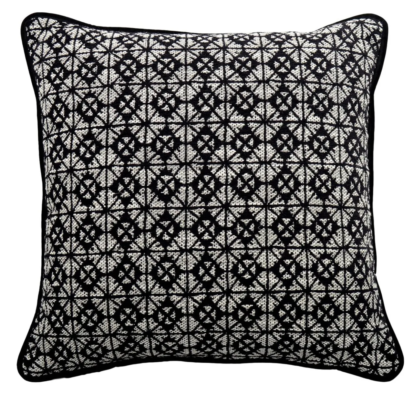 Cuscino Carrè bianco e nero in tessuto jacquard geometrico