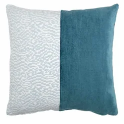 Cuscino Carrè Bis blu in Velluto di Lino e Tessuto Jacquard