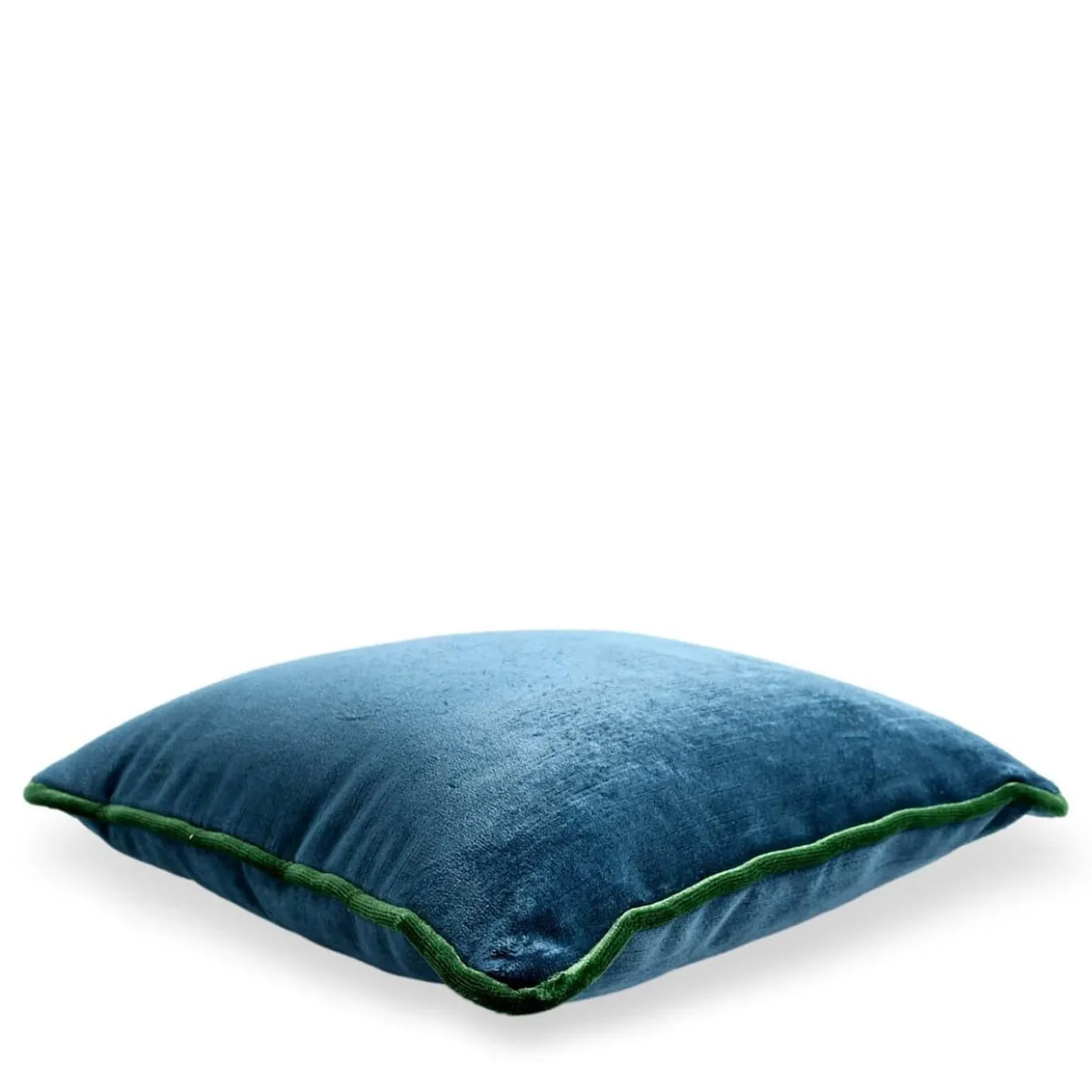 Cuscino Carrè quadrato blu in lino e velluto di seta