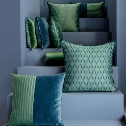 Cuscino Carrè verde in tessuto jacquard a righe