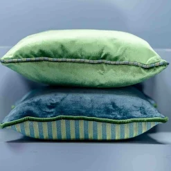 Cuscino Carrè verde in tessuto jacquard a righe