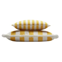 Cuscino da esterno Happy bianco e giallo con frange