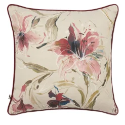 Cuscino dipinto a mano con motivo floreale e bordo rosso