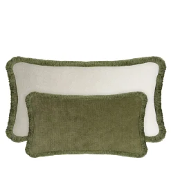 Cuscino Happy in velluto verde e bianco a forma di coppia rettangolare