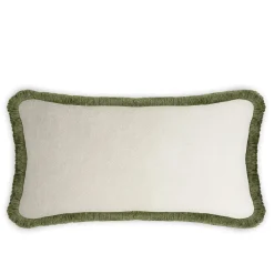 Cuscino Happy in velluto verde e bianco a forma di coppia rettangolare