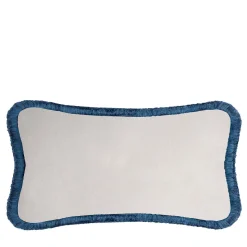 Cuscino Happy Pillow in morbido velluto bianco e blu