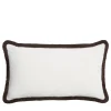 Cuscino Happy rettangolare in velluto bianco con frange marroni
