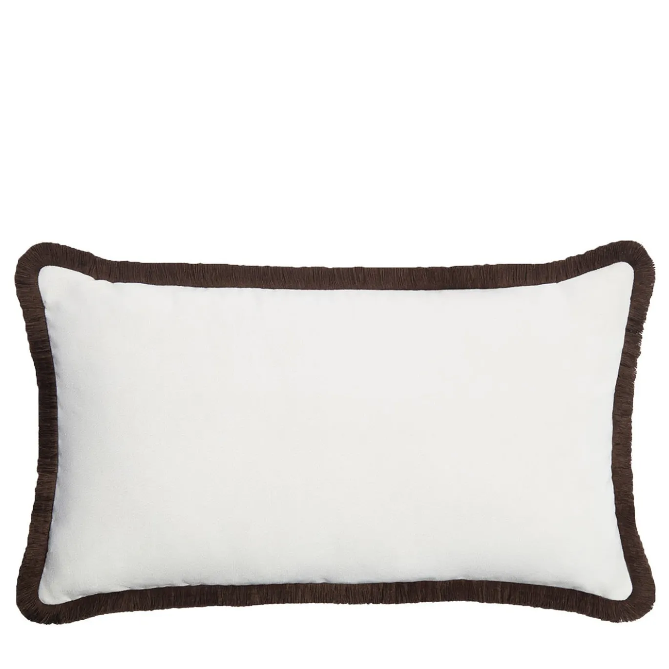 Cuscino Happy rettangolare in velluto bianco con frange marroni