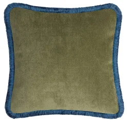 Cuscino Happy Soft Velvet verde oliva e blu