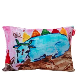 Cuscino imbottito in velluto di seta blu e viola
