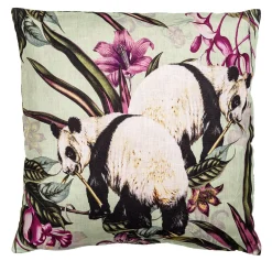 Cuscino in lino Animalia con panda e fiori viola