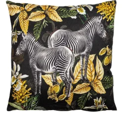 Cuscino in lino Animalia con zebre e vegetazione gialla