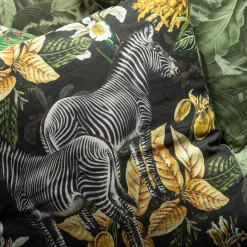 Cuscino in lino Animalia con zebre e vegetazione gialla