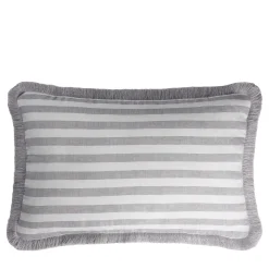 Cuscino in lino Happy a righe bianche e grigie