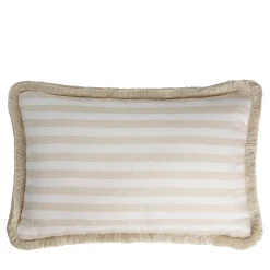 Cuscino in lino Happy a righe bianche e beige
