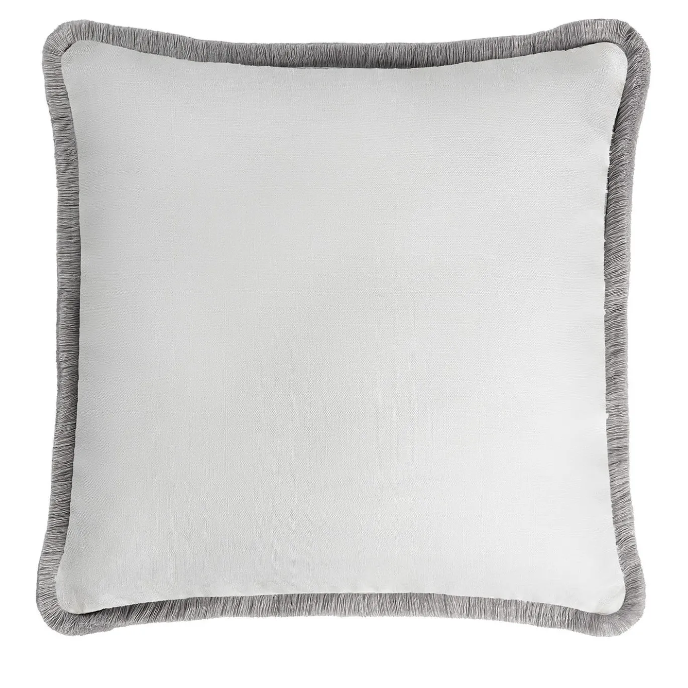 Cuscino in lino Happy bianco con frange grigie