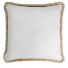 Cuscino in lino Happy bianco con frange beige