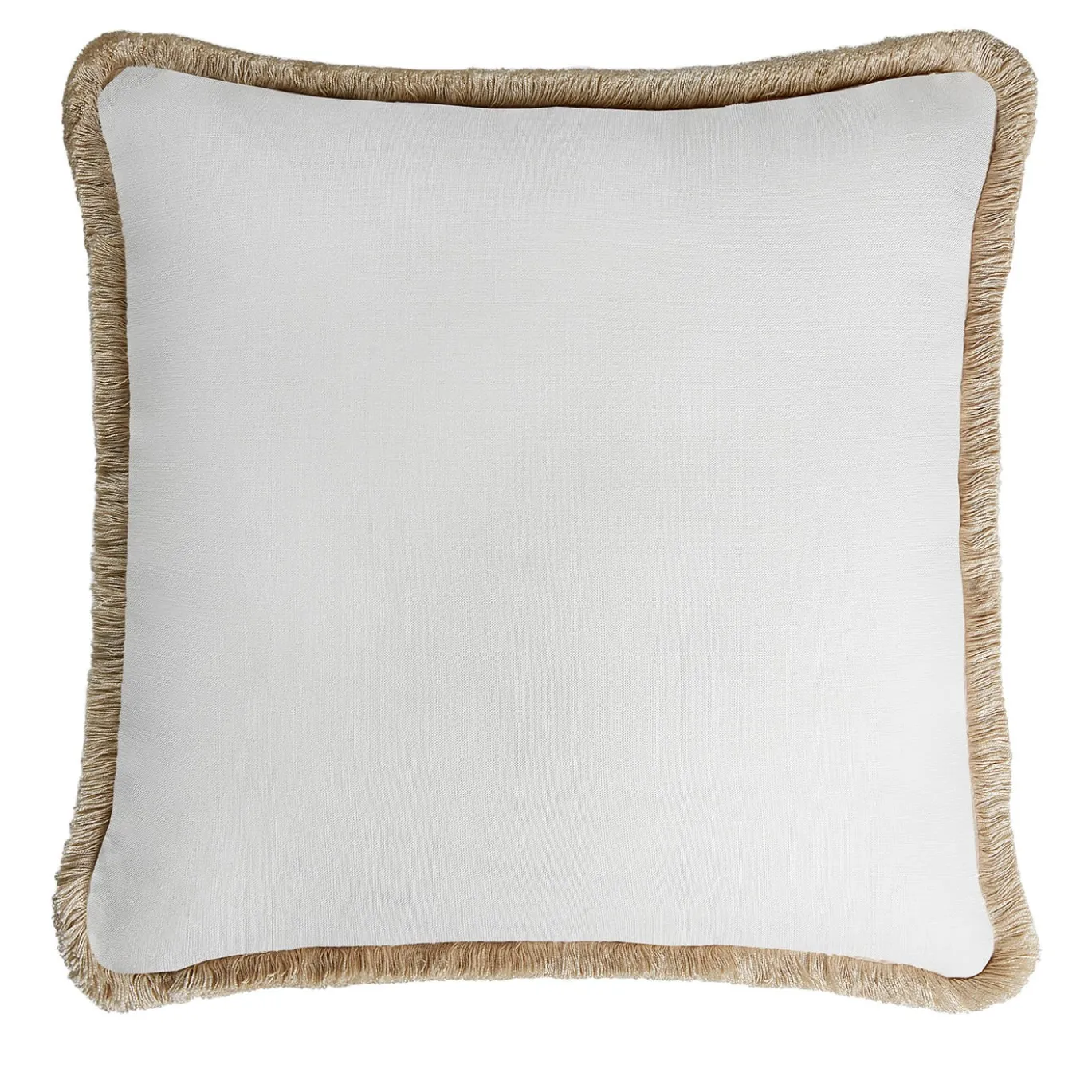 Cuscino in lino Happy bianco con frange beige