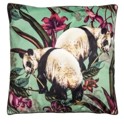 Cuscino in velluto Animalia con panda e fiori viola
