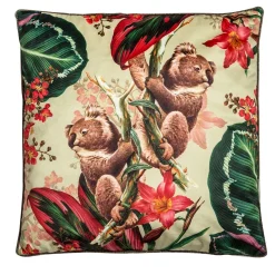 Cuscino in velluto Animalia con Koala e fiori rosa