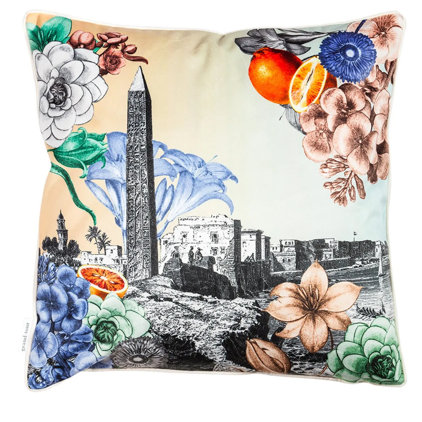 Cuscino in velluto del Cairo con paesaggio e fiori #2