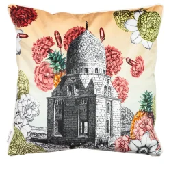 Cuscino in velluto del Cairo con paesaggio e fiori #1