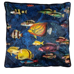 Cuscino in velluto delle isole Amami con pesci tropicali #2
