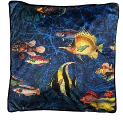 Cuscino in velluto delle isole Amami con pesci tropicali #1
