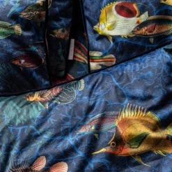 Cuscino in velluto delle isole Amami con pesci tropicali #1