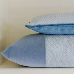 Cuscino Longue Azzurro in Tessuto Jacquard e Velluto di Lino