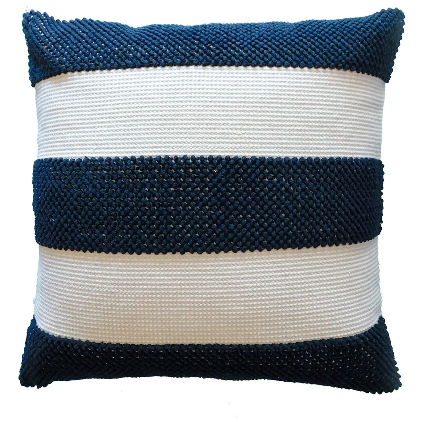 Cuscino Maurice a 3 strisce blu e ecrù