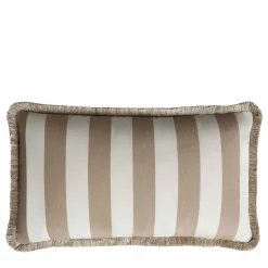 Cuscino per esterni Happy bianco e beige con frange