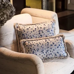 Cuscino piccolo Celeste e frange blu