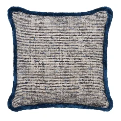 Cuscino quadrato in bouclé con frange blu