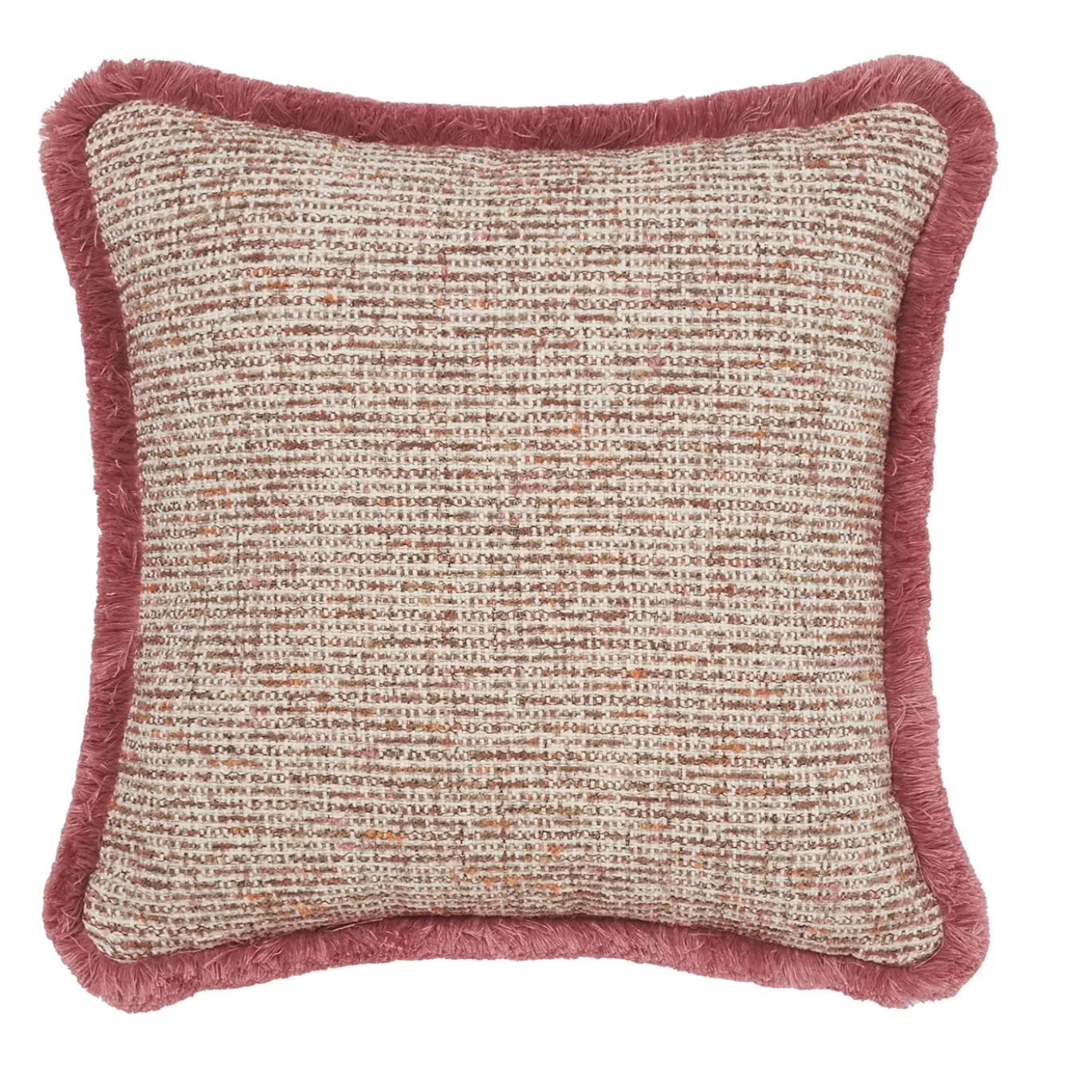 Cuscino Quadrato in Bouclé Rosa con Frange