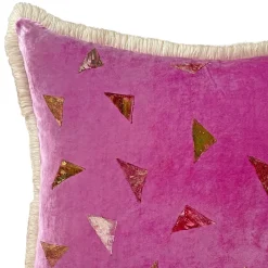 Cuscino Quadrato In Velluto Rosa Con Triangoli